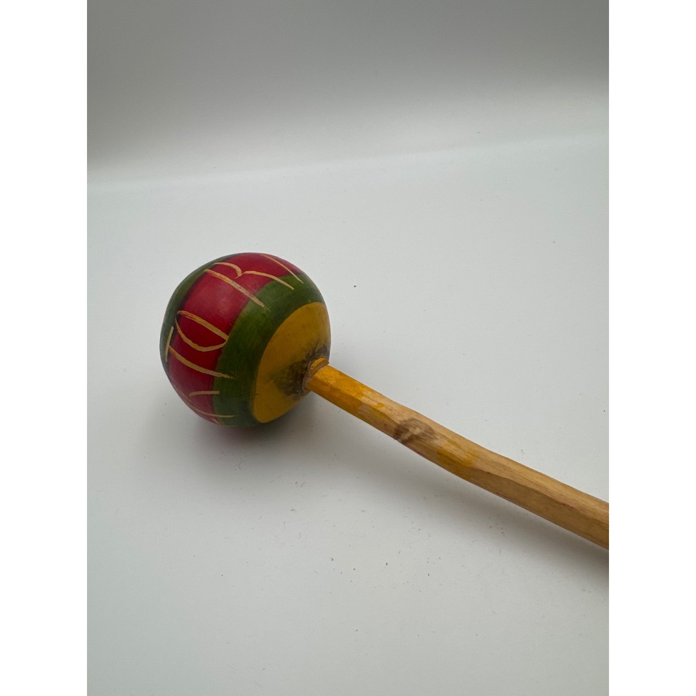 Vintage Puerto Rico Hand Painted Wooden Maraca Shaker Folk Art Souvenir 10 inch